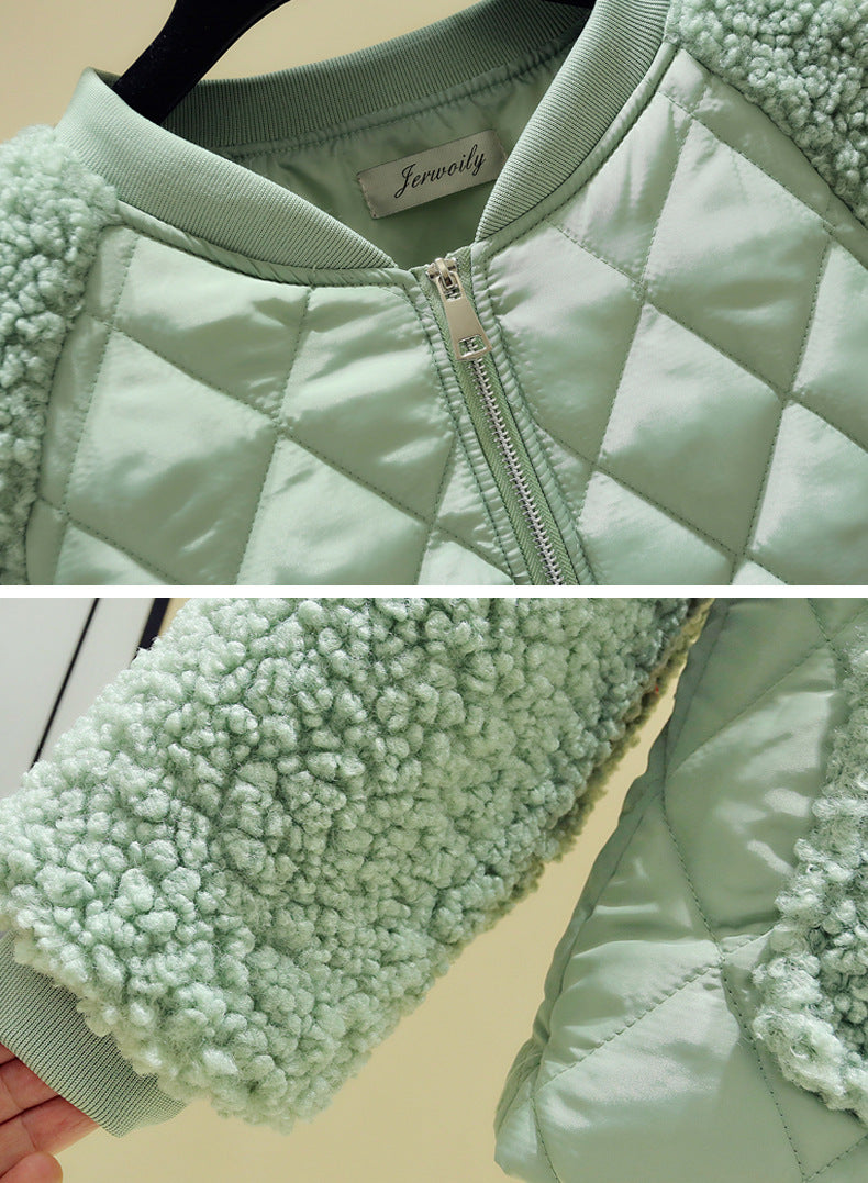 New Women's Short Cotton Jacket with Lamb Wool