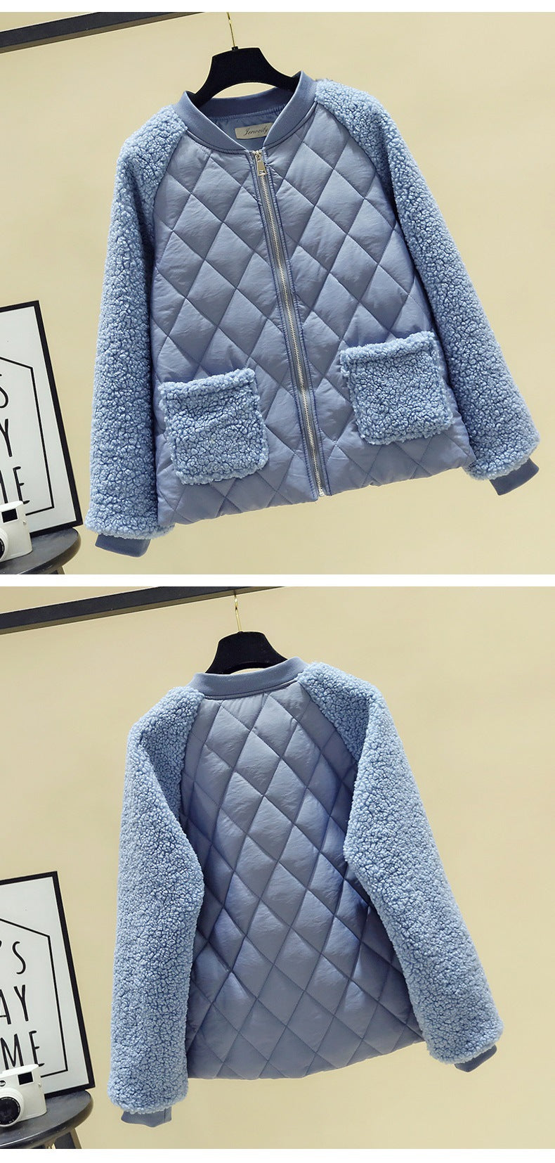 New Women's Short Cotton Jacket with Lamb Wool