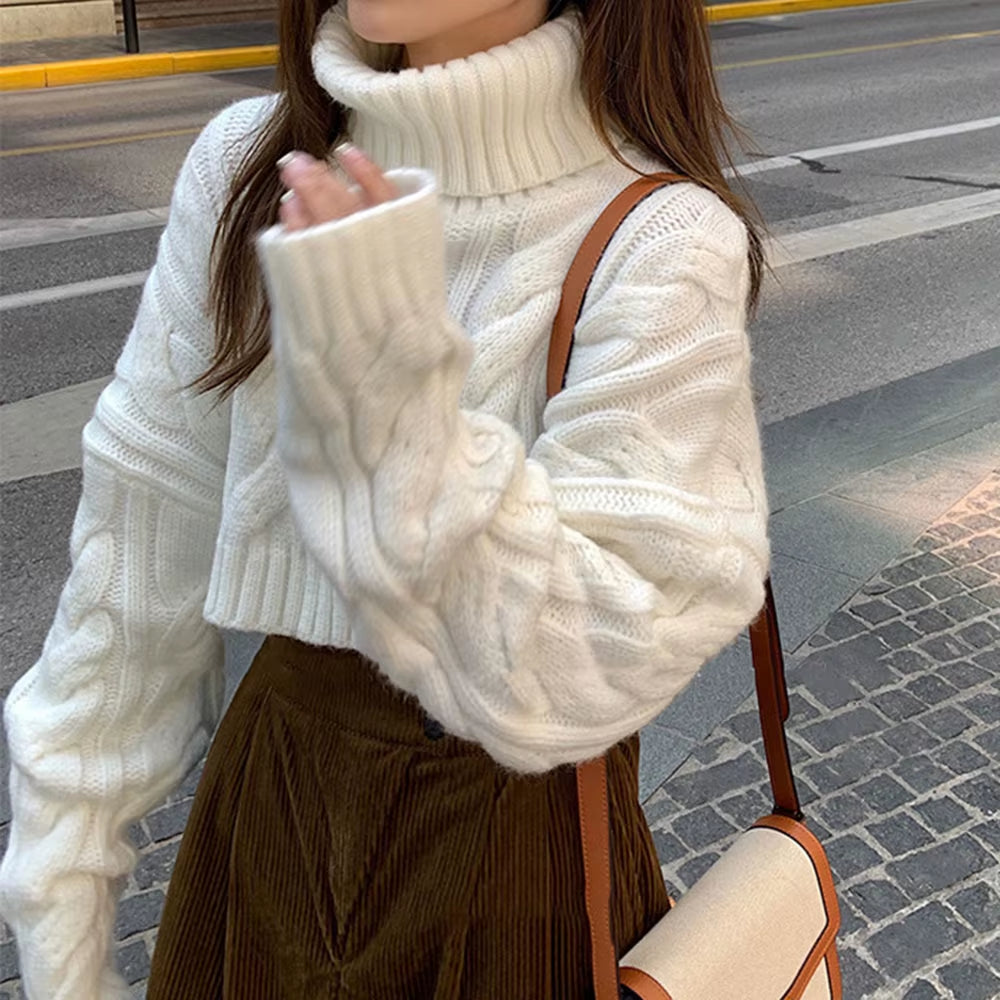 2022 Autumn Winter Women Turtleneck Sweater Loose Elegant Warm Knitted Pullovers Fashion Solid Tops Knitwear Jumper