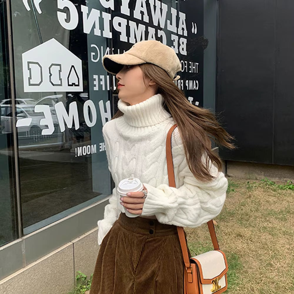 2022 Autumn Winter Women Turtleneck Sweater Loose Elegant Warm Knitted Pullovers Fashion Solid Tops Knitwear Jumper