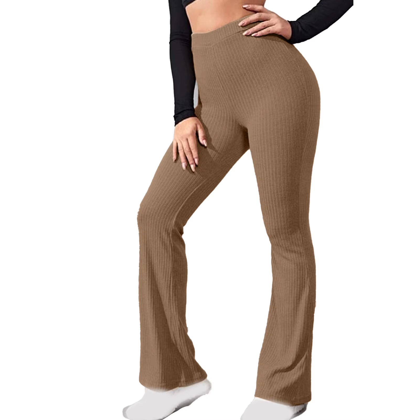 Black Knitted Long Trousers 2021 New Women Stretch Flare Pants Solid Color High Waist Skinny Casual Pants Streetwear