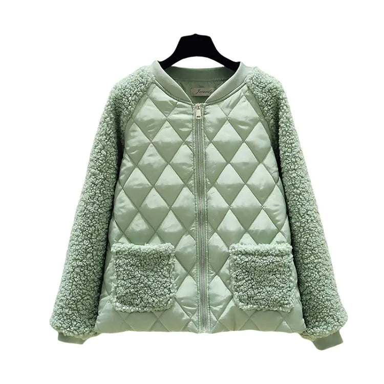 New Women's Short Cotton Jacket with Lamb Wool