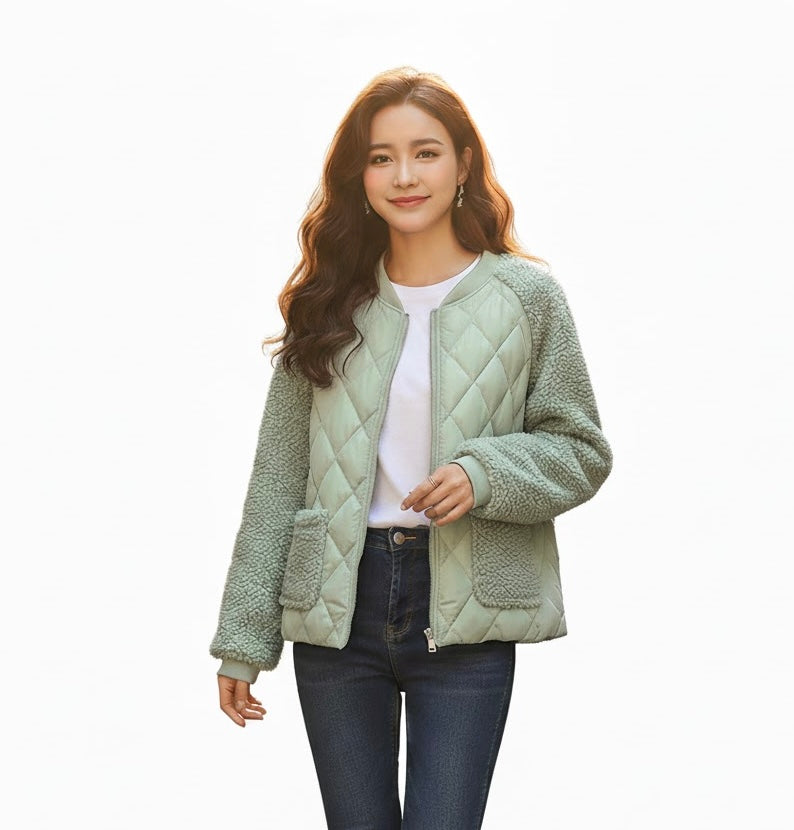 New Women's Short Cotton Jacket with Lamb Wool